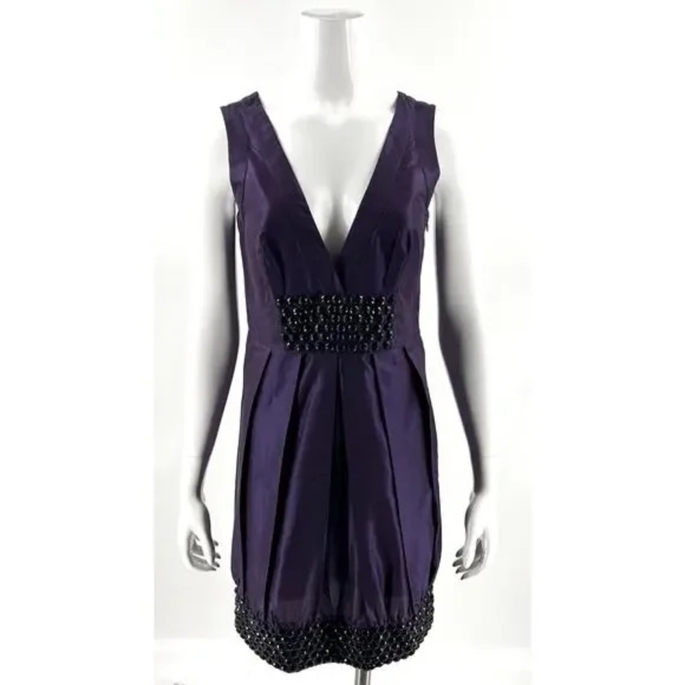 COPY - Bebe Purple Dress Size Medium Purple Silk Black Beaded Bubble Sheath Wom…